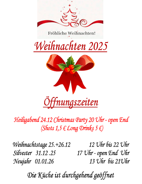 Öffnungszeiten Weihnachten & Silvester 2025
